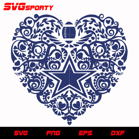 Dallas Cowboys Heart SVG, NFL svg, eps, dxf,  png, digital file