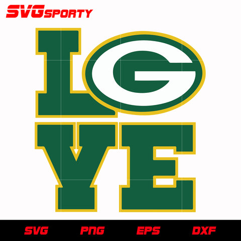 Green Bay Packers Love svg, nfl svg, eps, dxf, png, digital file